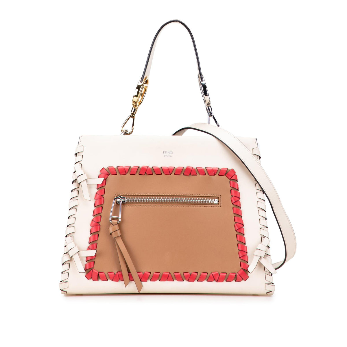 Fendi Small Bicolor Calfskin Whipstitch Runway Satchel