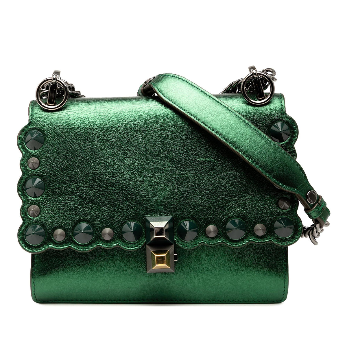 Fendi Small Leather Scalloped Kan I Crossbody