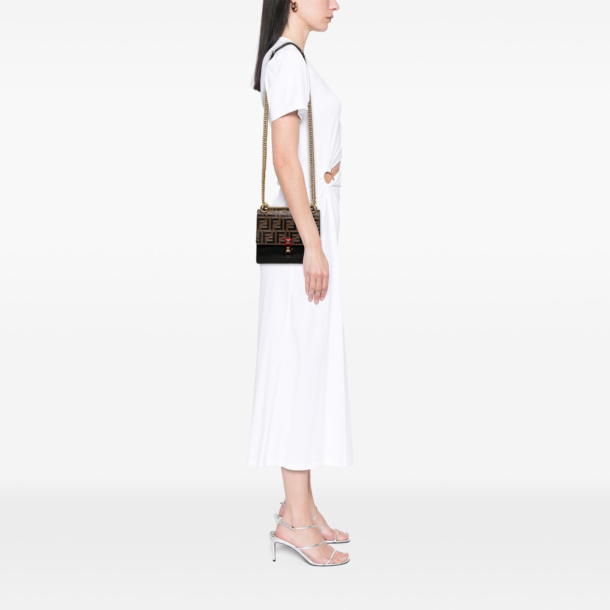Fendi Small Zucca Embossed Leather Kan I Crossbody