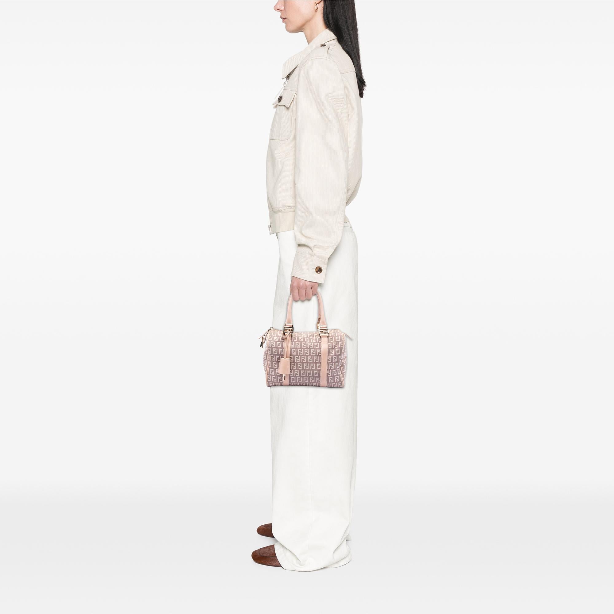 Fendi Small Zucchino Canvas Forever Bauletto Boston Bag