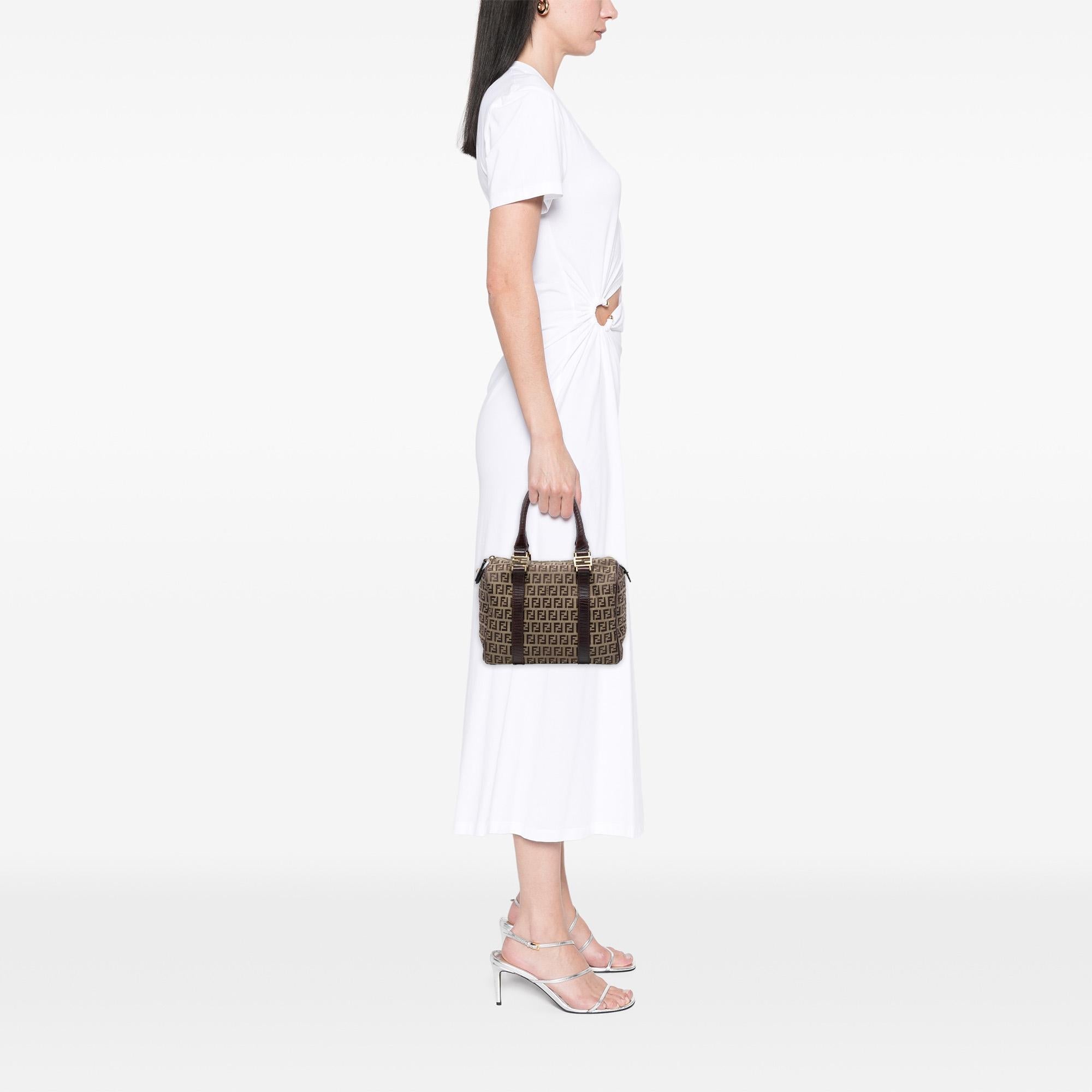 Fendi Small Zucchino Canvas Forever Bauletto Boston Bag