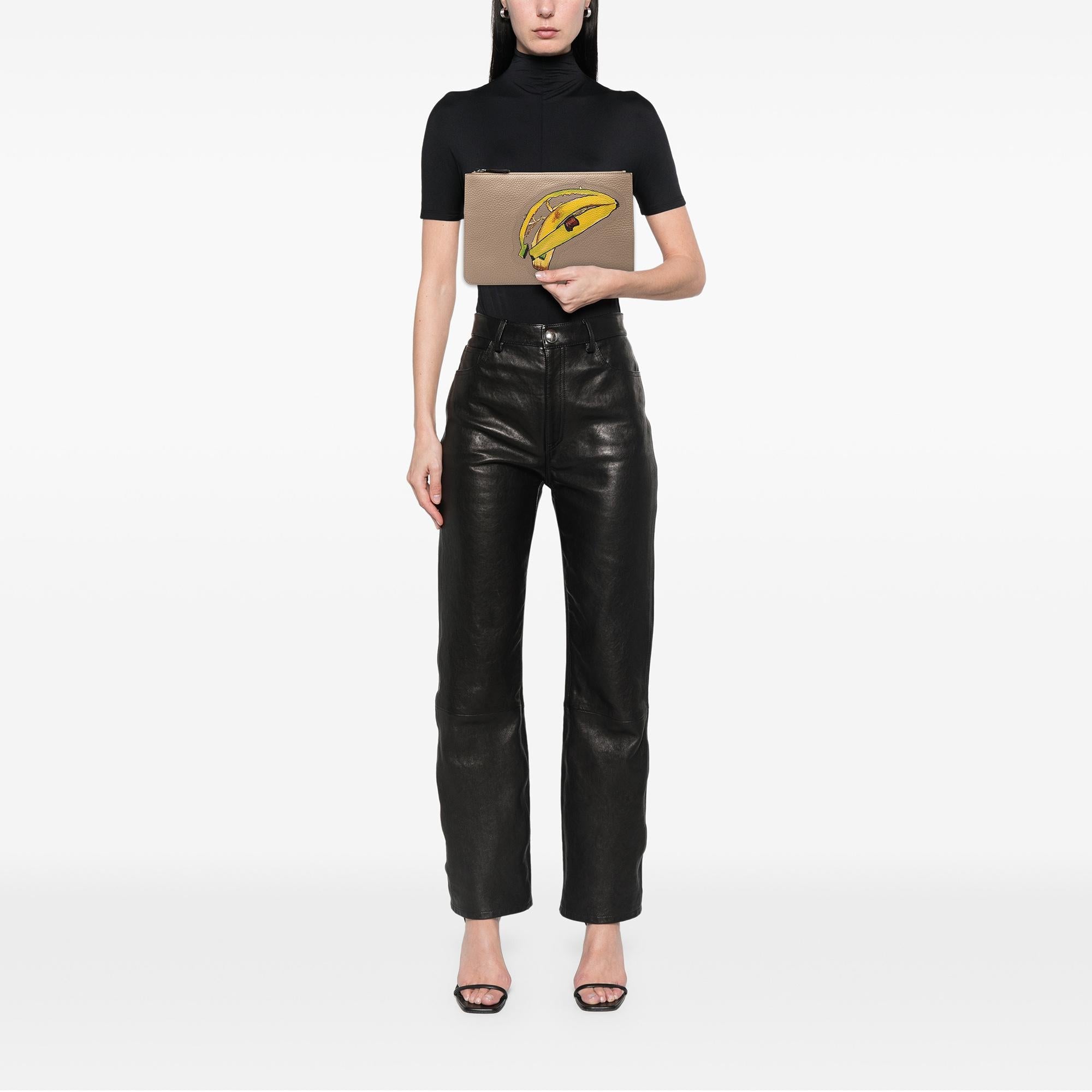 Fendi Sue Tilley Leather Banana Zip Clutch