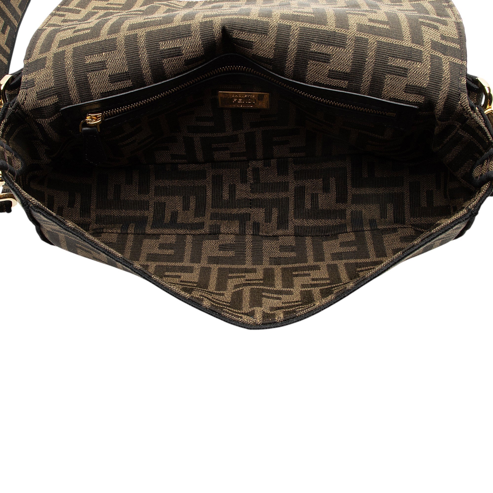 Fendi Zucca Calfskin Baguette Shoulder Bag