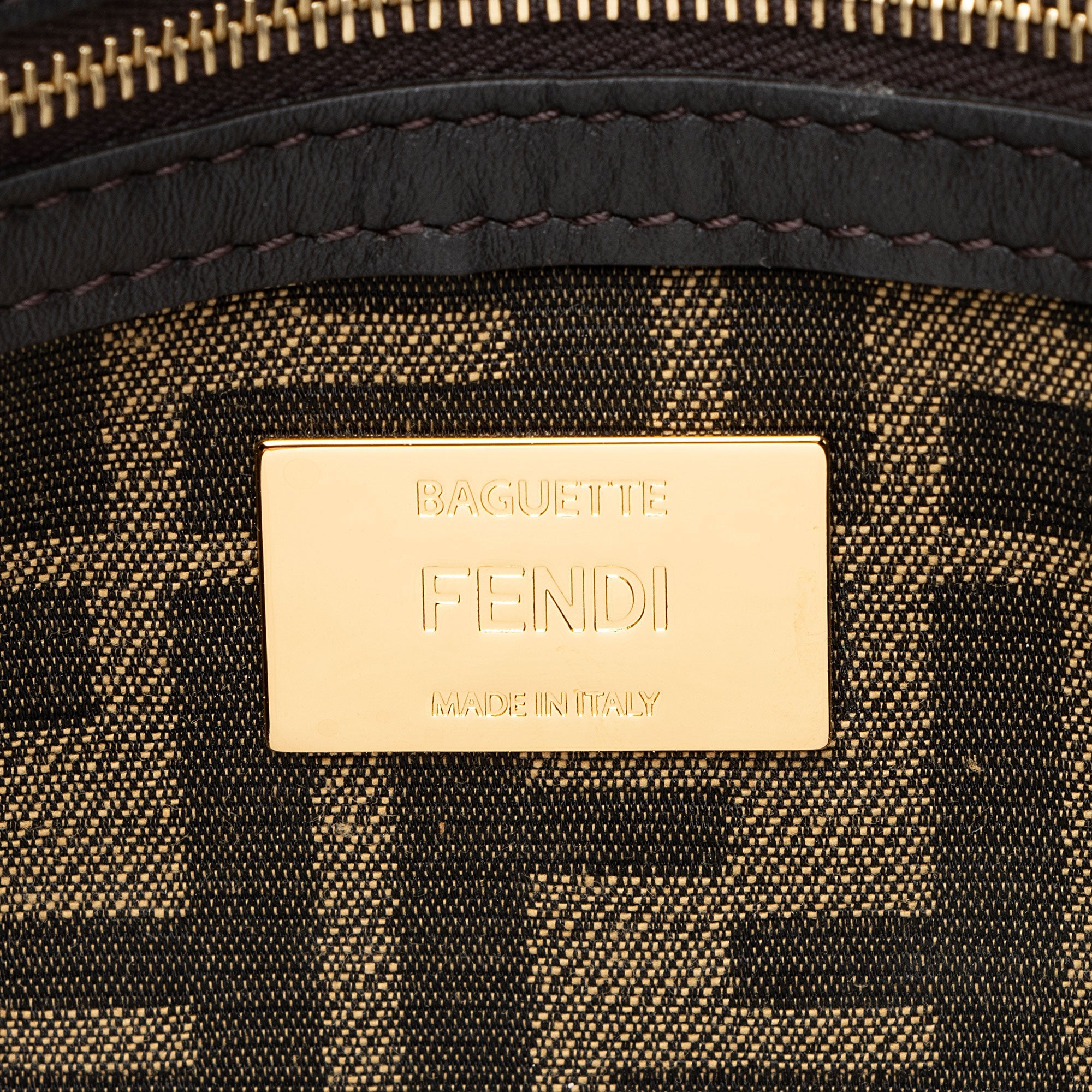 Fendi Zucca Calfskin Baguette Shoulder Bag