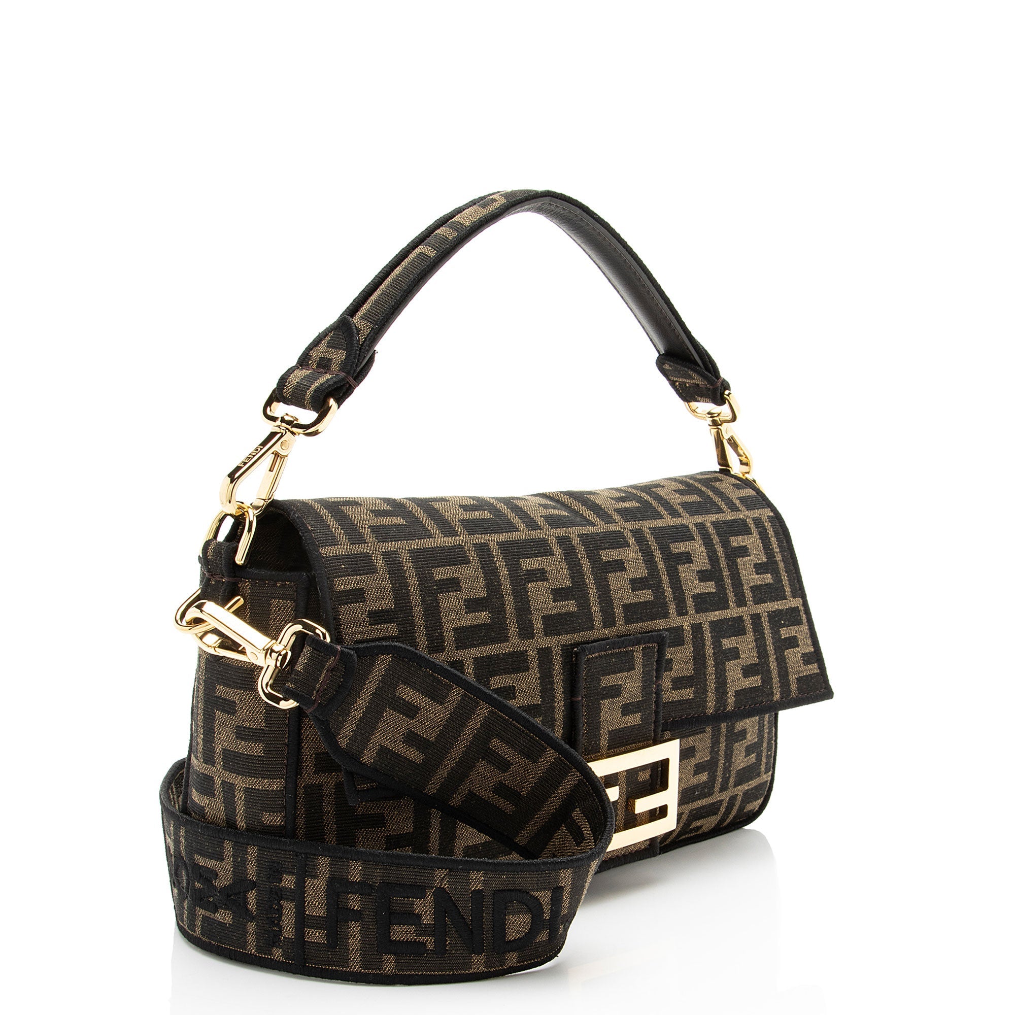 Fendi Zucca Calfskin Baguette Shoulder Bag