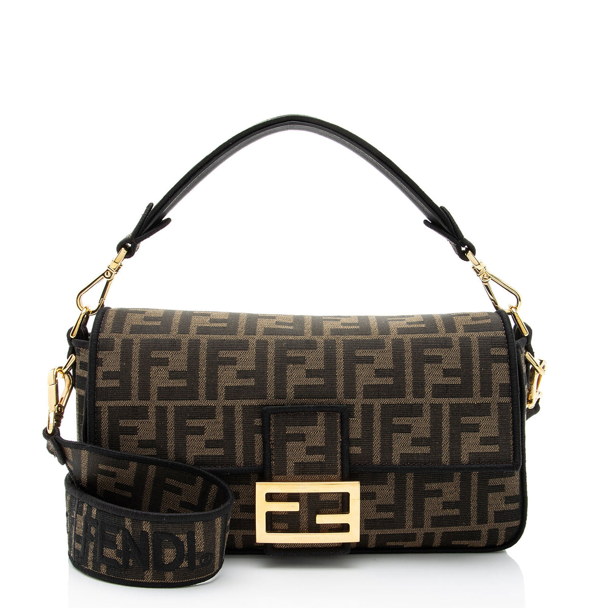 Fendi Zucca Calfskin Baguette Shoulder Bag