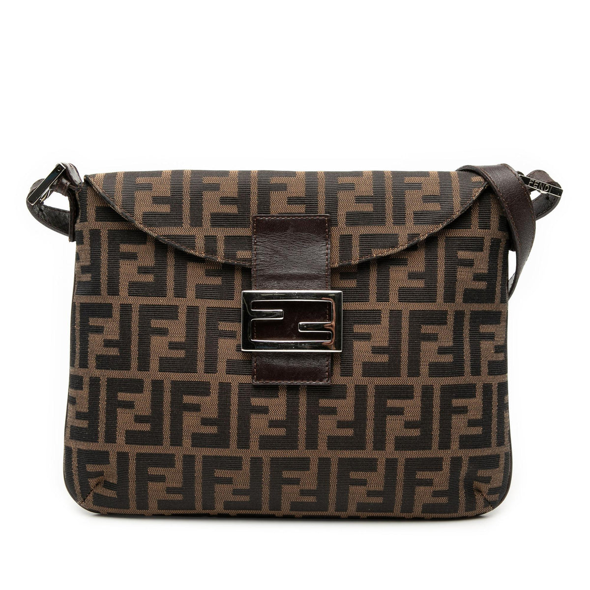 Fendi Zucca Canvas Double Flap Shoulder Bag