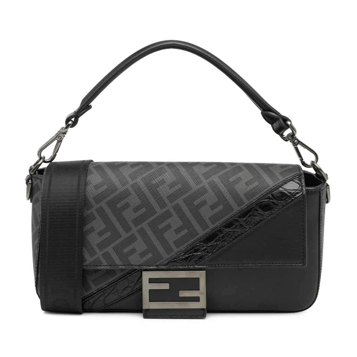 Fendi Zucca Coated Canvas And Calfskin Baguette Satchel