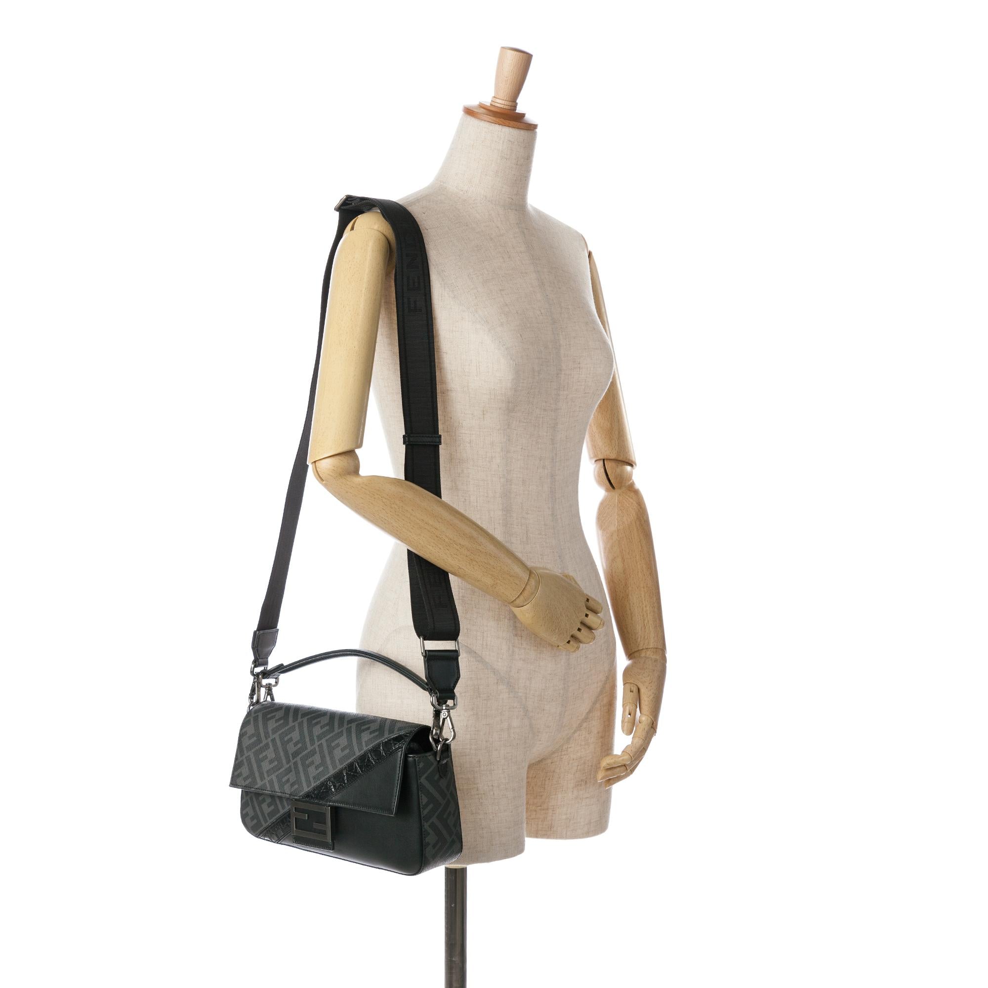 Fendi Zucca Coated Canvas And Calfskin Baguette Satchel
