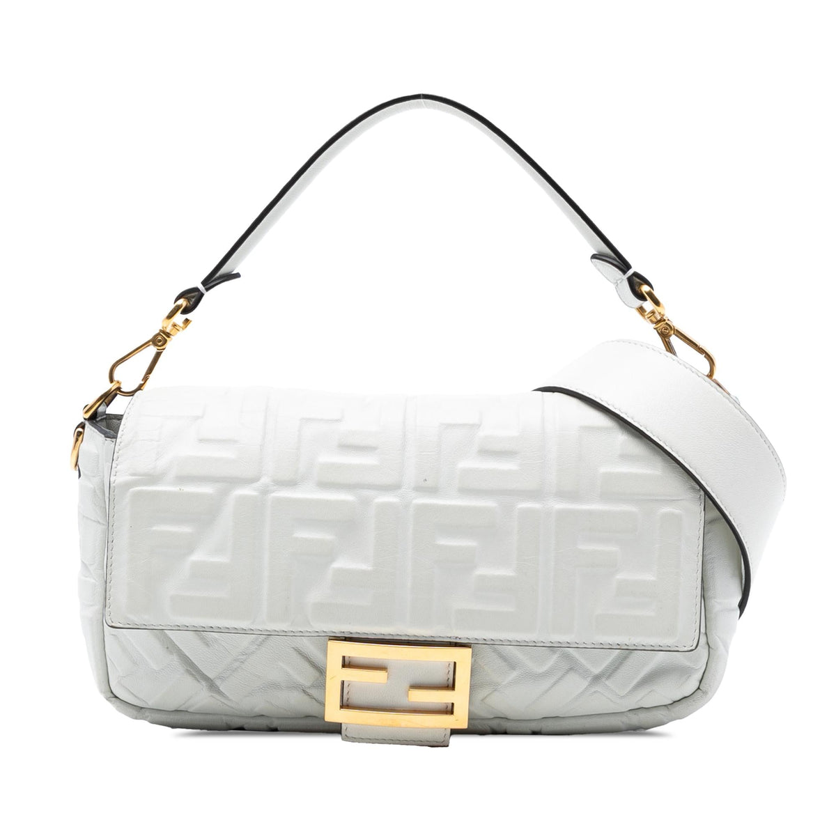 Fendi Zucca Embossed Leather Baguette Satchel