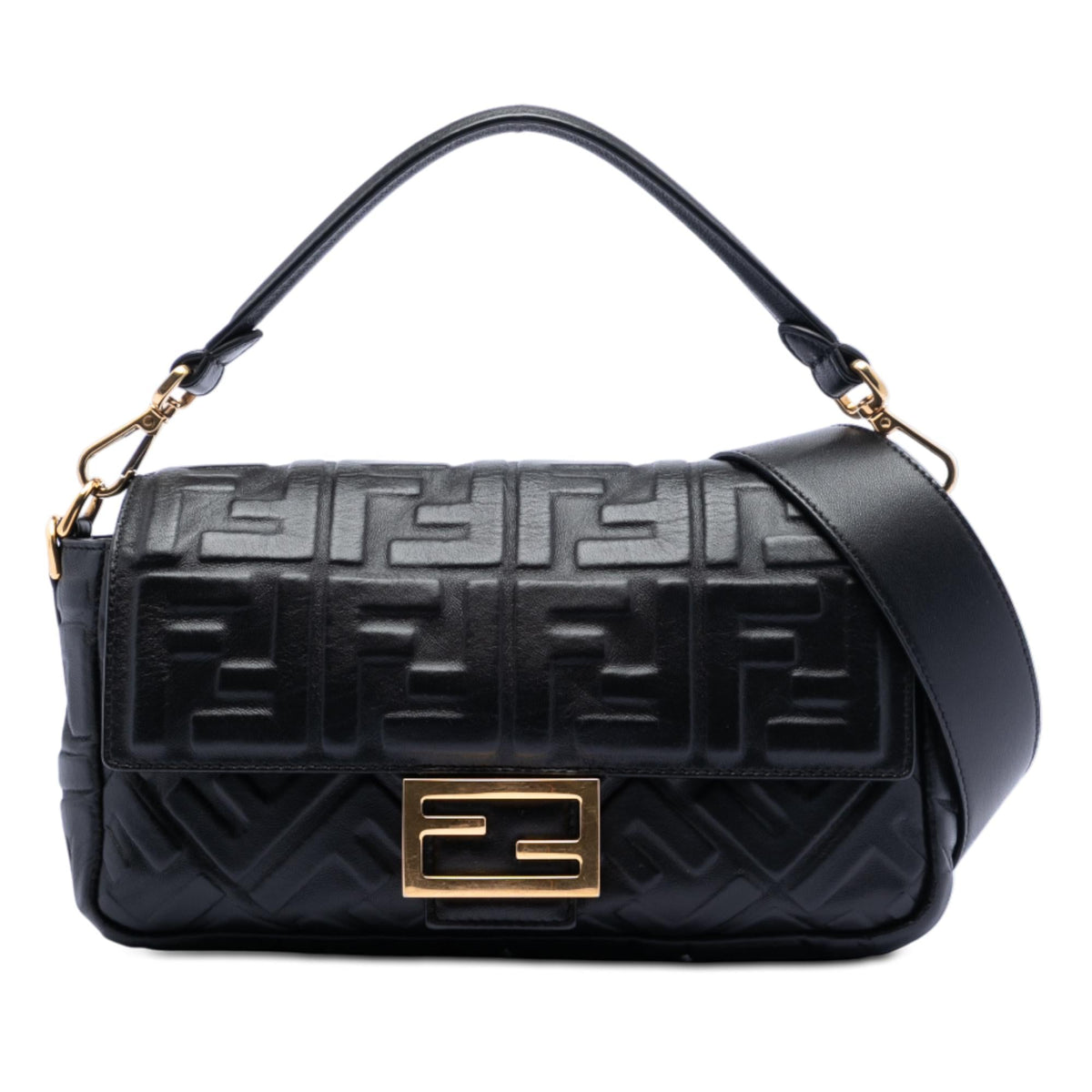 Fendi Zucca Embossed Leather Baguette Satchel