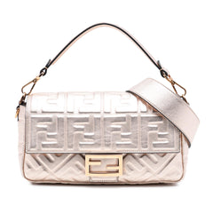 Fendi Zucca Embossed Leather Baguette Satchel