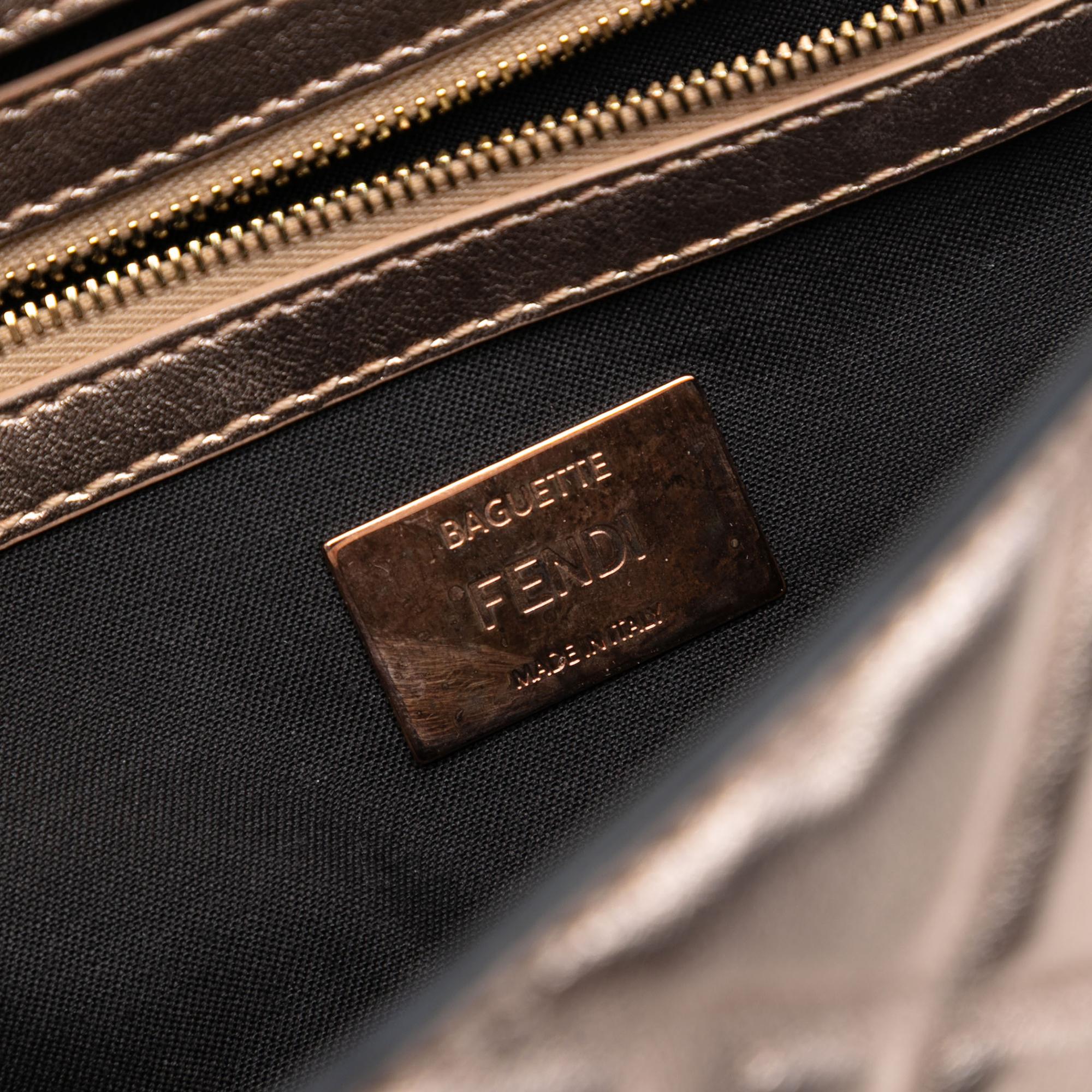 Fendi Zucca Embossed Leather Baguette Satchel