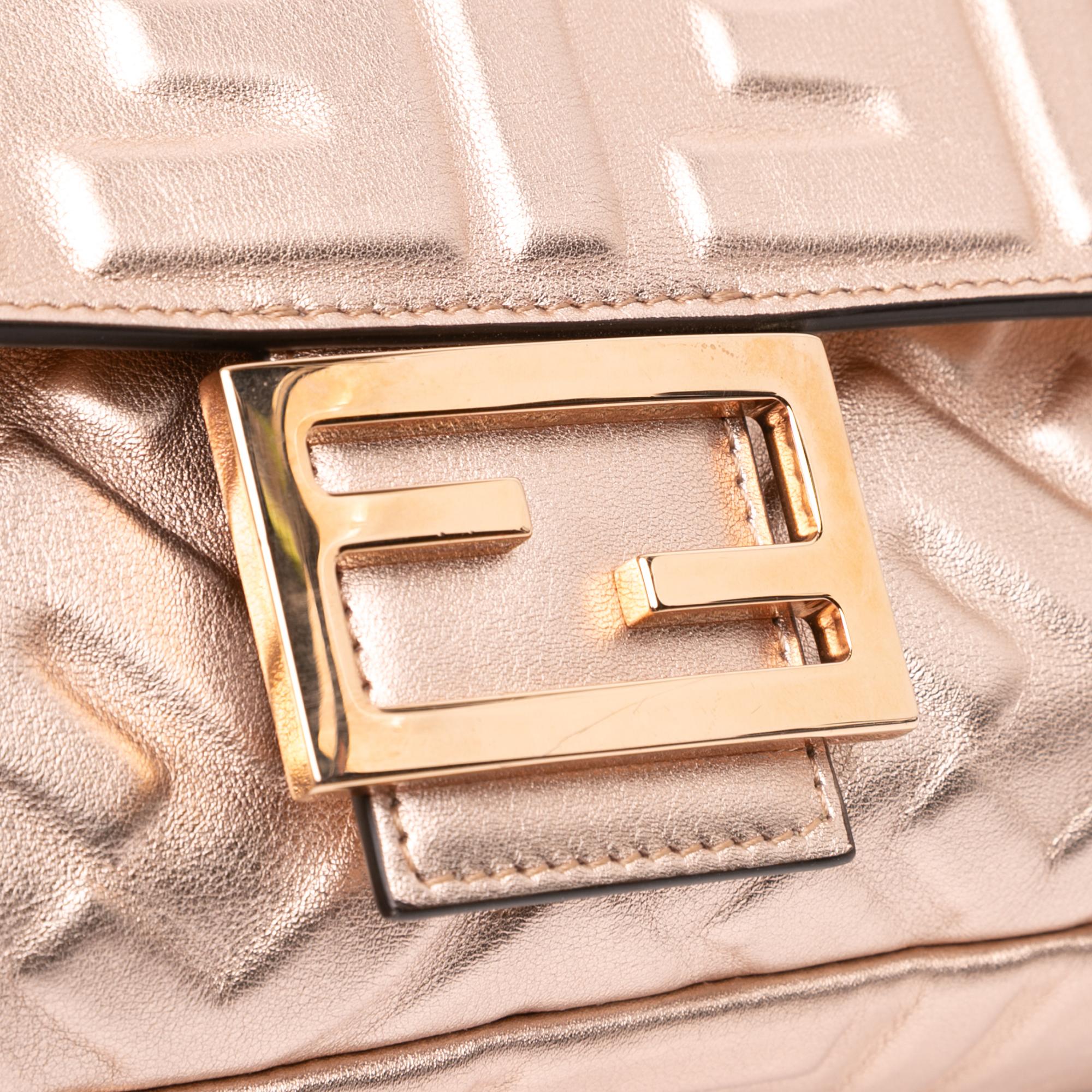 Fendi Zucca Embossed Leather Baguette Satchel