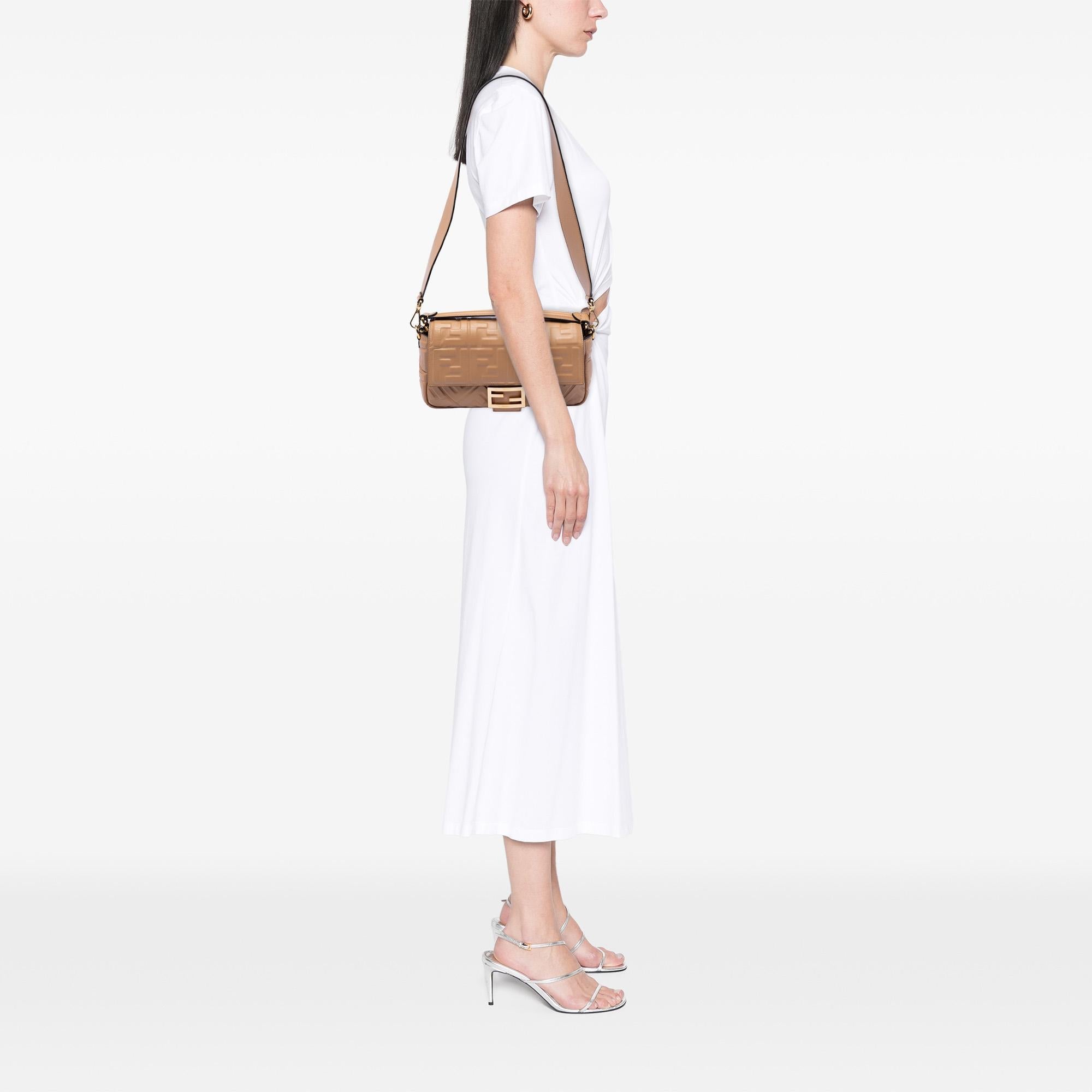 Fendi Zucca Embossed Leather Baguette Satchel