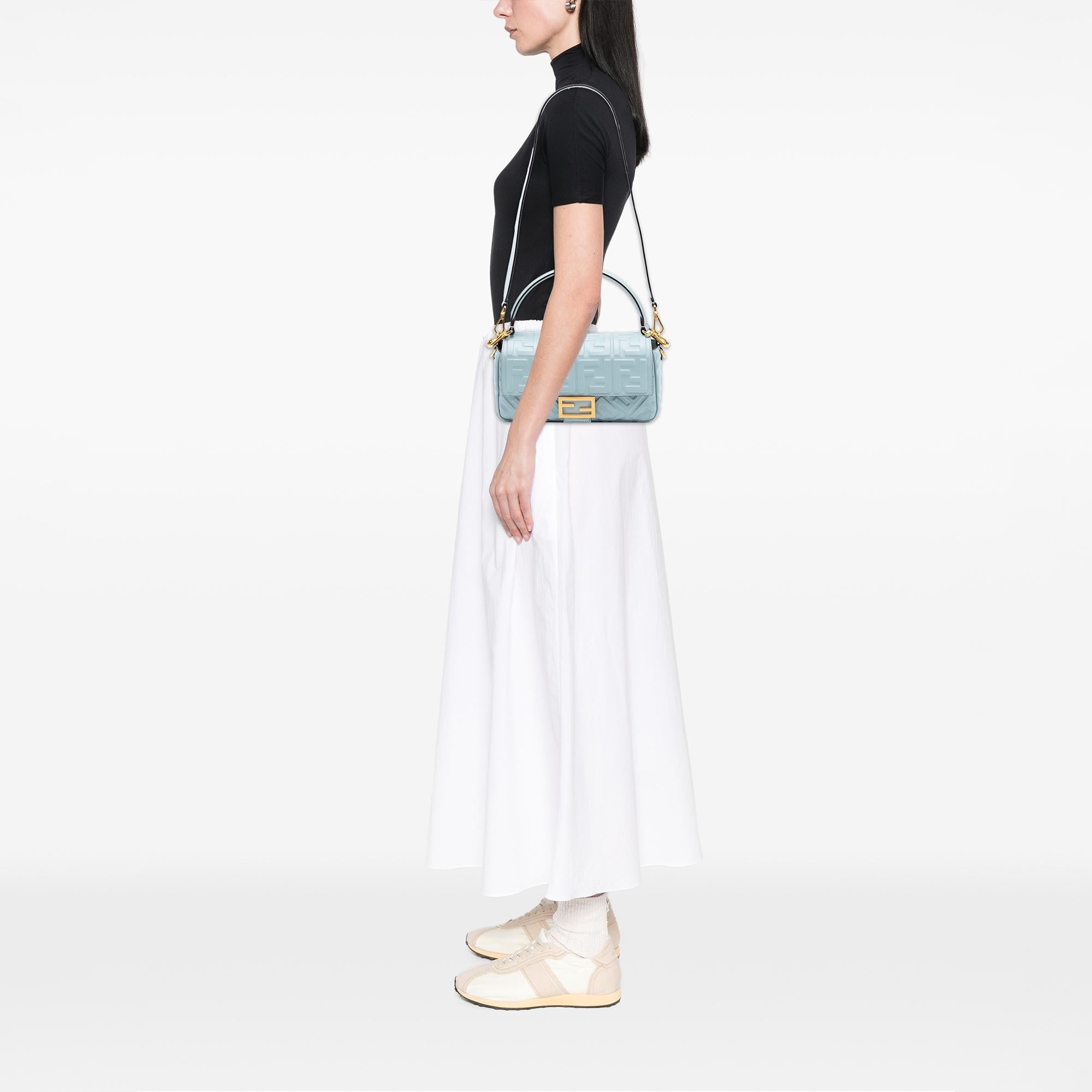 Fendi Zucca Embossed Leather Baguette Satchel