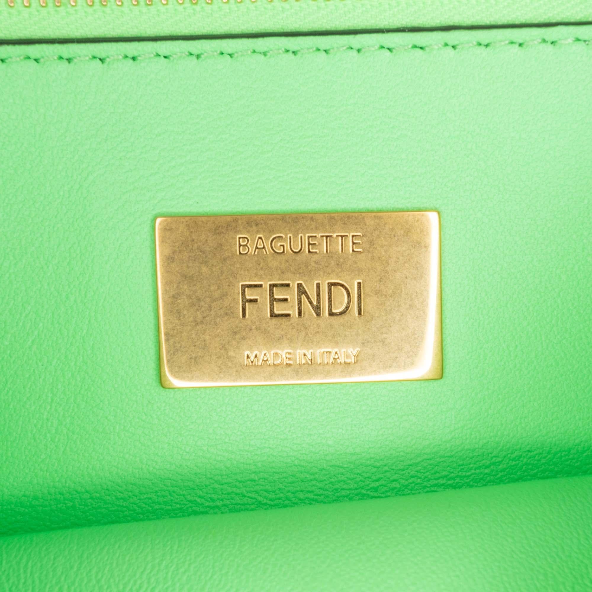 Fendi Zucca Embossed Leather Chain Midi Baguette