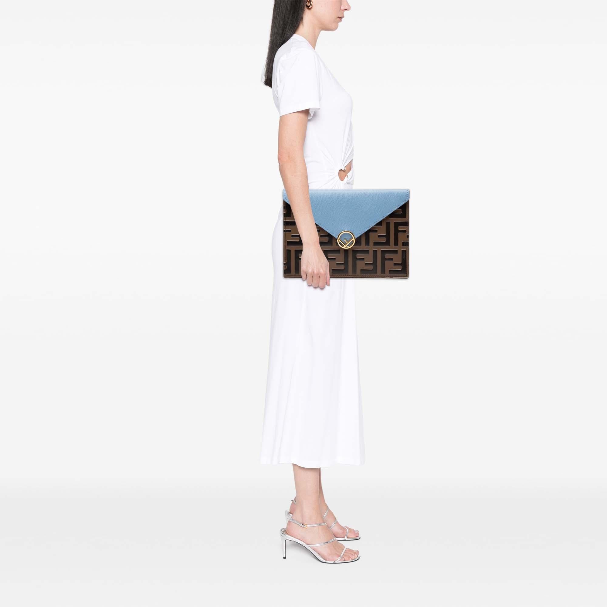Fendi Zucca Embossed Leather Envelope Clutch