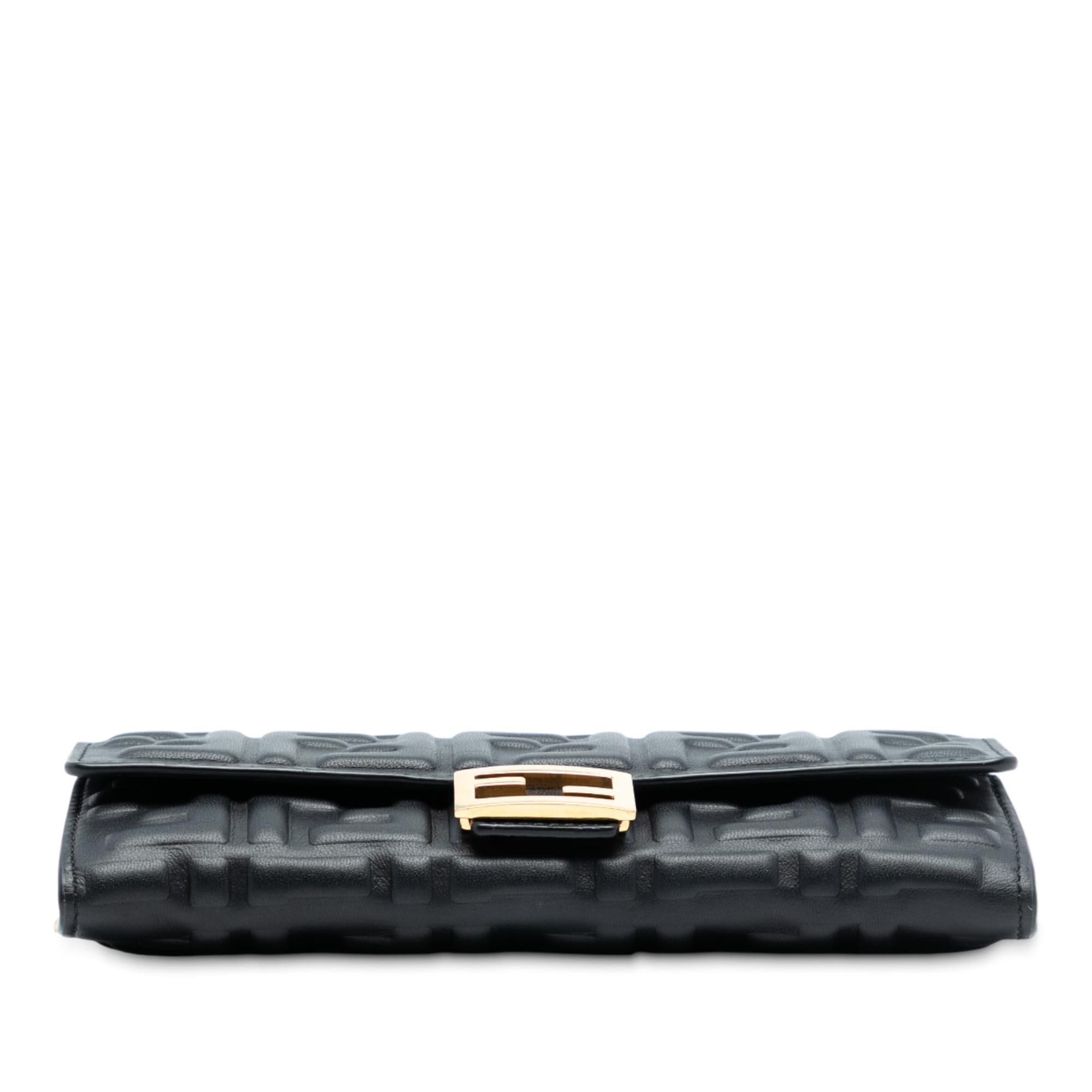 Fendi Zucca Embossed Nappa Baguette Continental Wallet With Chain