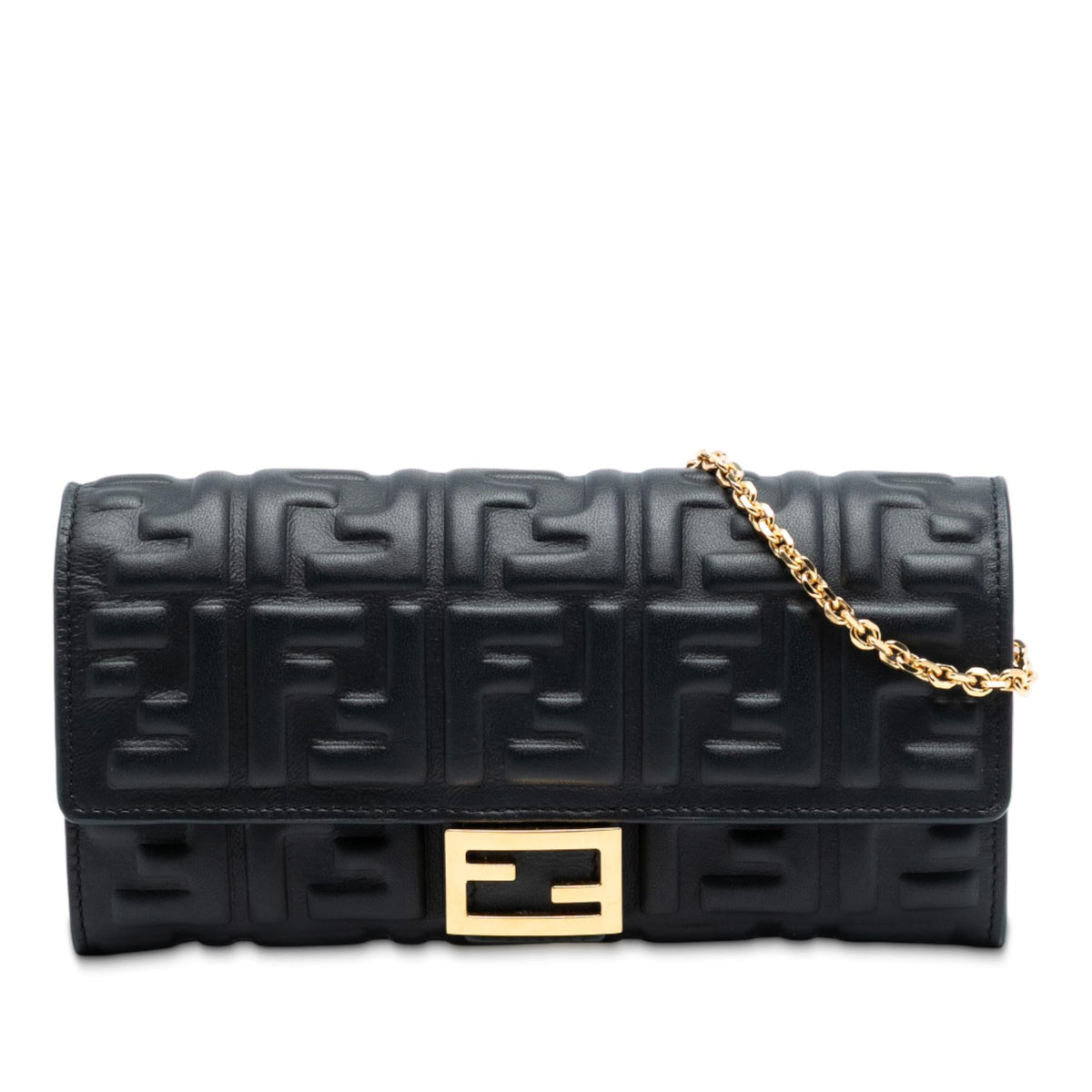 Fendi Zucca Embossed Nappa Baguette Continental Wallet With Chain