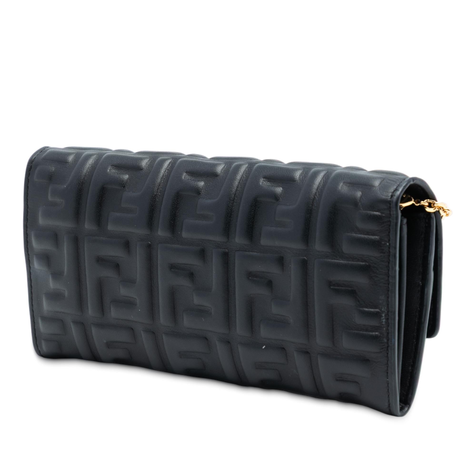 Fendi Zucca Embossed Nappa Baguette Continental Wallet With Chain