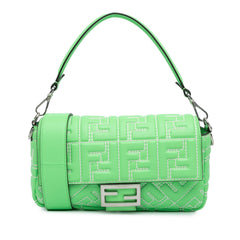 Fendi Zucca Embossed Stitched Leather Baguette Satchel