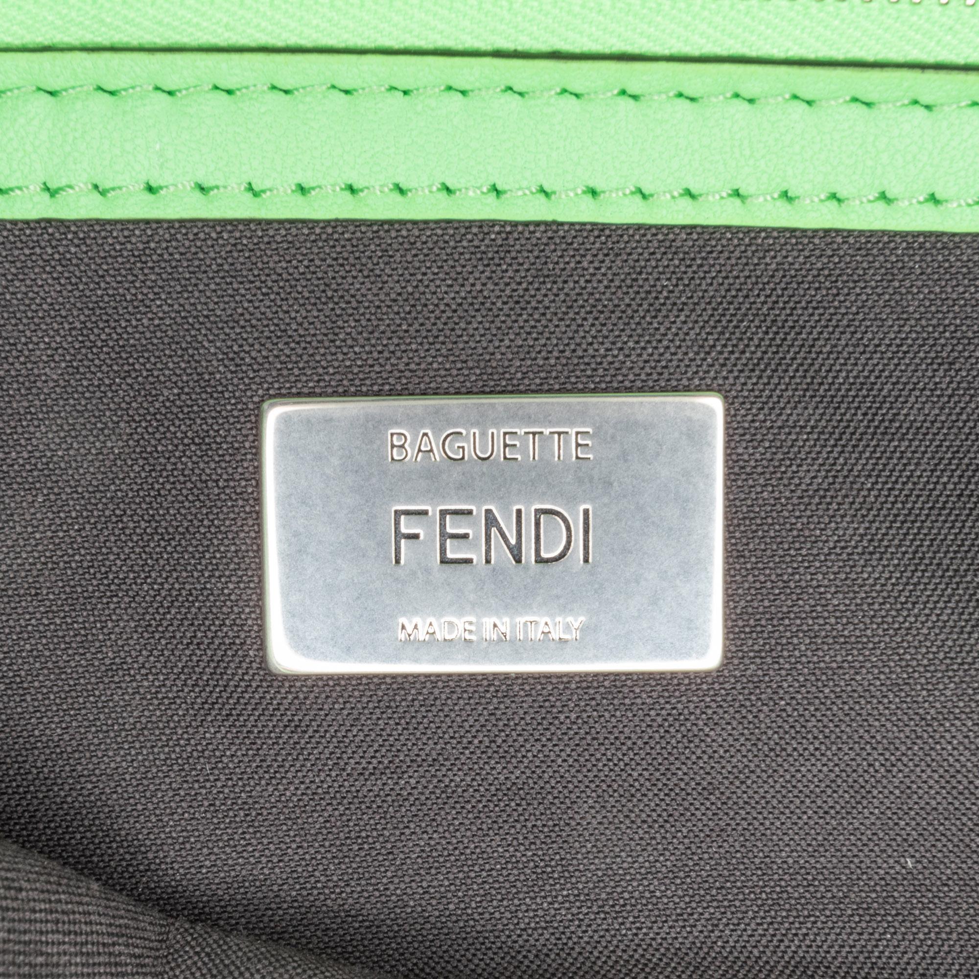 Fendi Zucca Embossed Stitched Leather Baguette Satchel