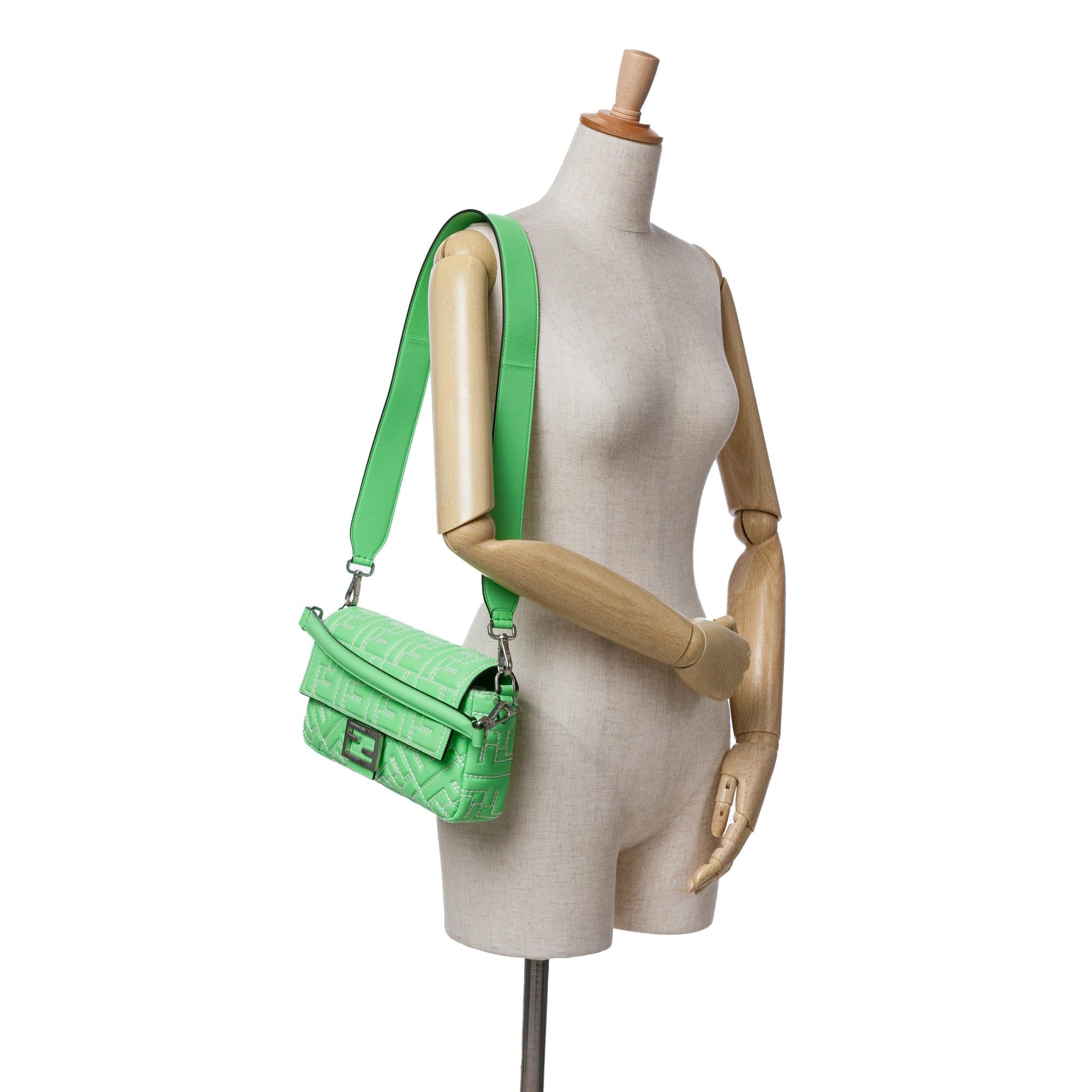 Fendi Zucca Embossed Stitched Leather Baguette Satchel