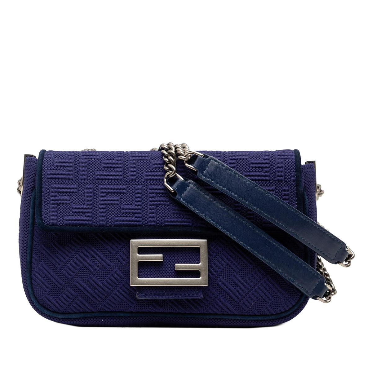 Fendi Zucca Embossed Technical Fabric Chain Midi Baguette