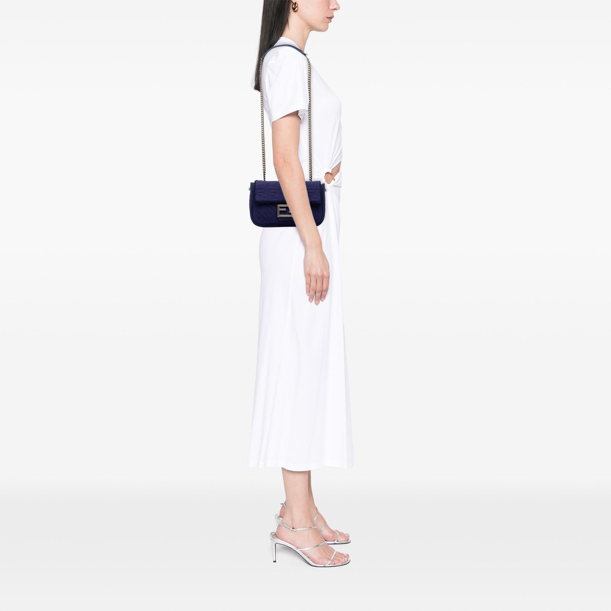 Fendi Zucca Embossed Technical Fabric Chain Midi Baguette