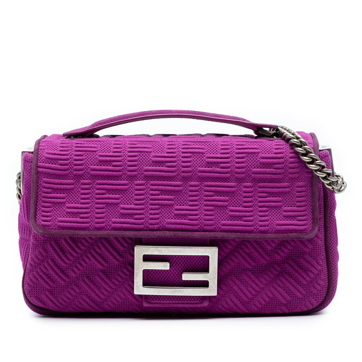 Fendi Zucca Embossed Technical Fabric Chain Midi Baguette