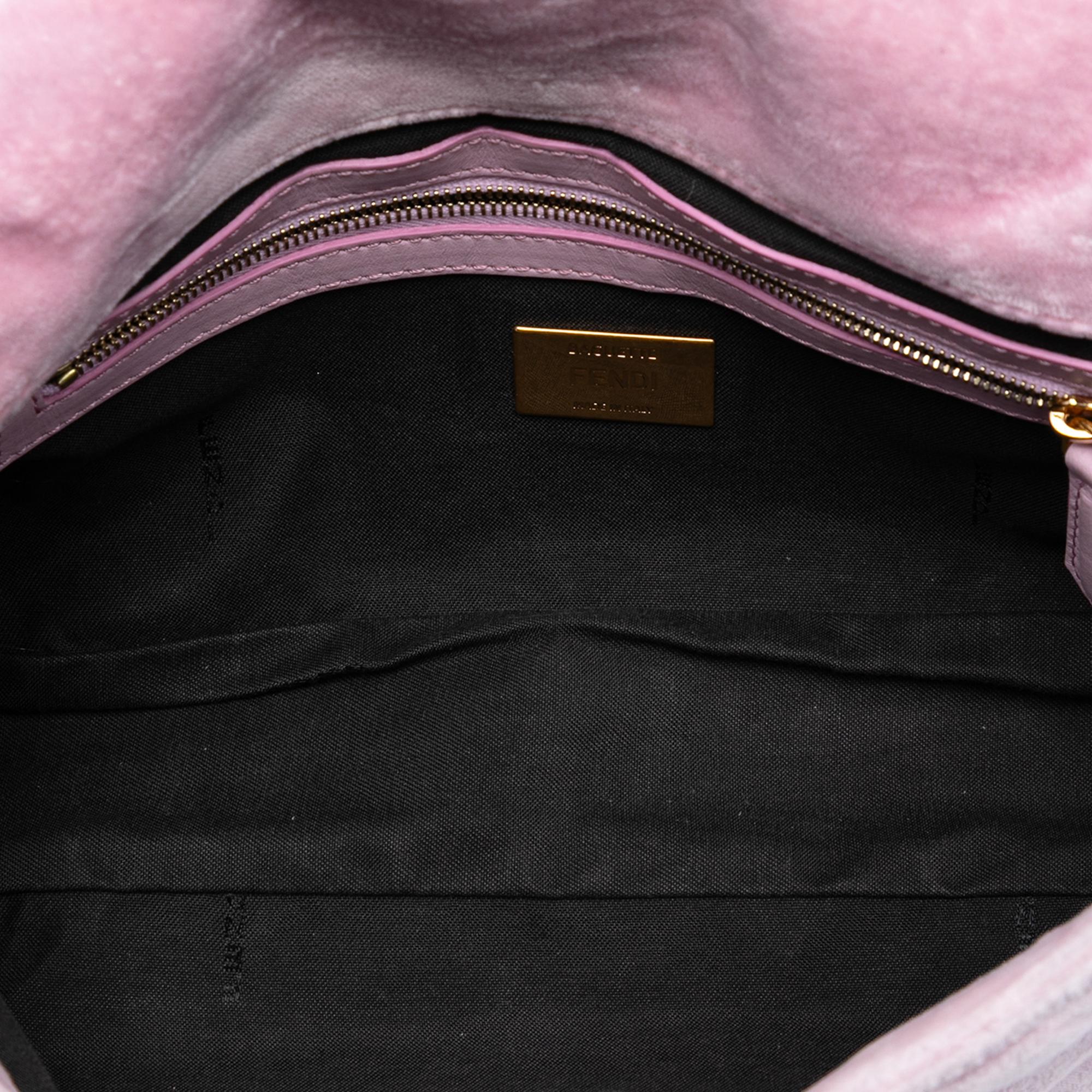 Fendi Zucca Embossed Velvet Baguette Satchel