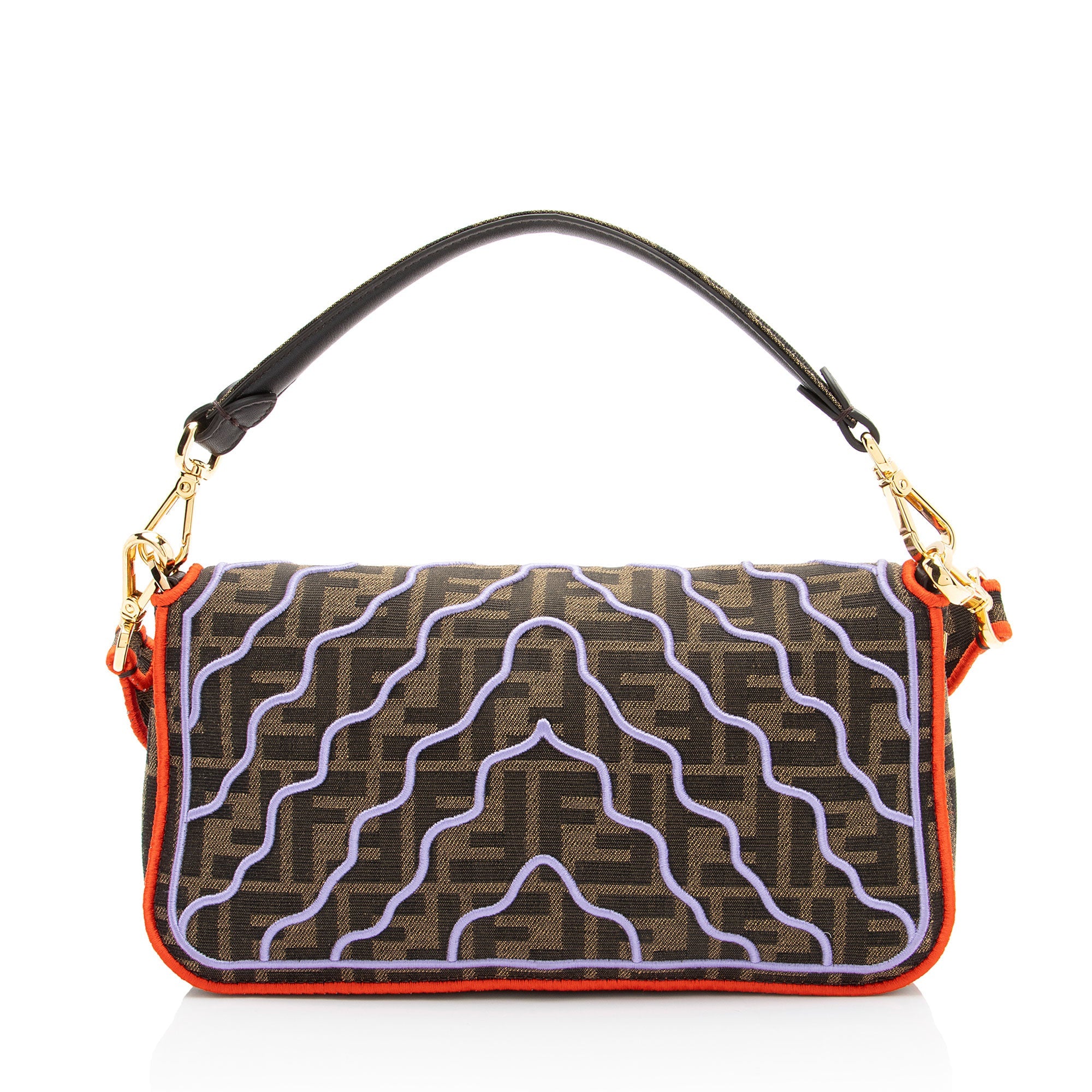 Fendi Zucca Embroidered Bird Baguette Shoulder Bag