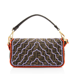 Fendi Zucca Embroidered Bird Baguette Shoulder Bag