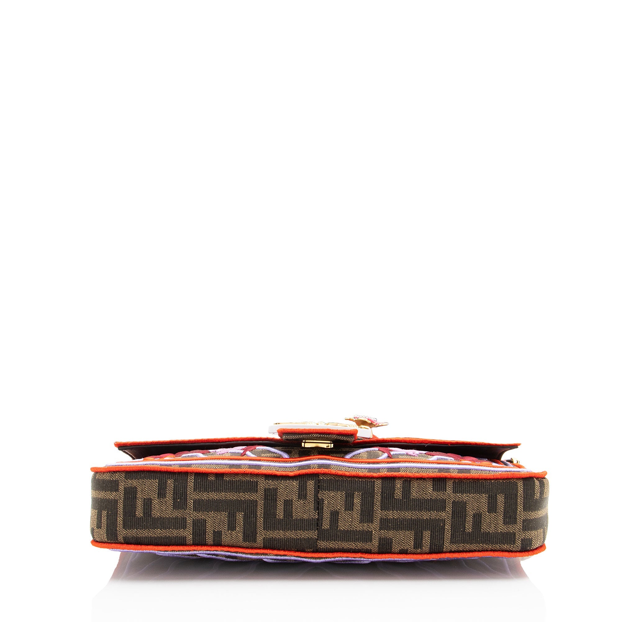 Fendi Zucca Embroidered Bird Baguette Shoulder Bag