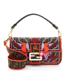 Fendi Zucca Embroidered Bird Baguette Shoulder Bag