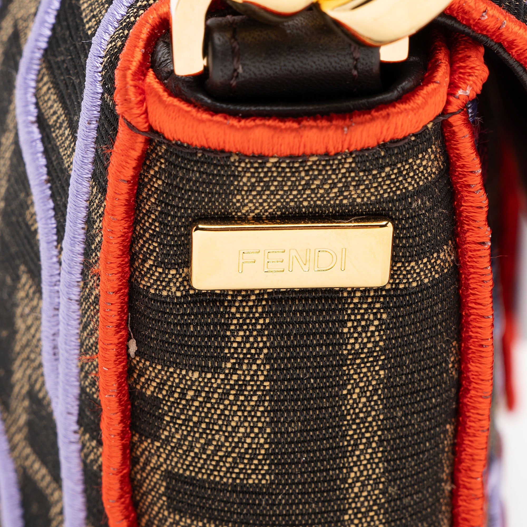 Fendi Zucca Embroidered Bird Baguette Shoulder Bag