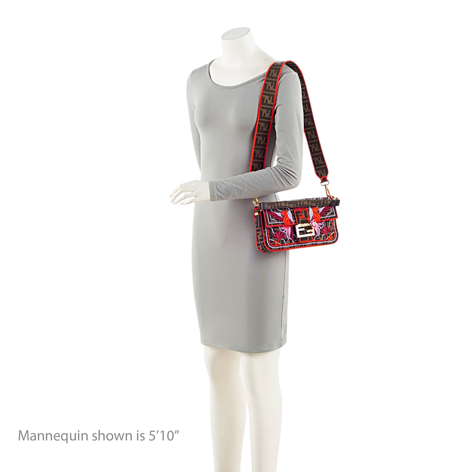 Fendi Zucca Embroidered Bird Baguette Shoulder Bag