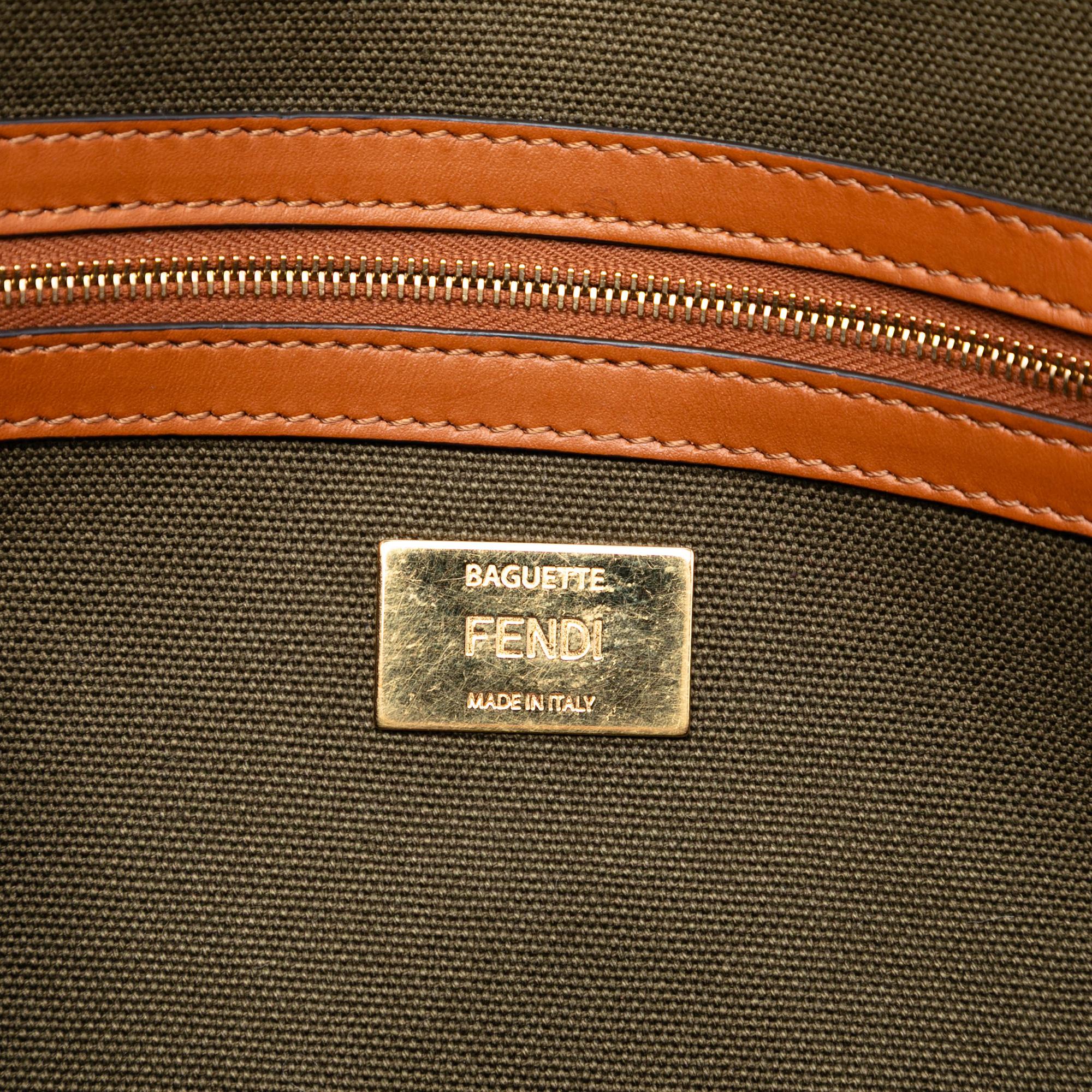 Fendi Zucca Embroidered Canvas Baguette Satchel