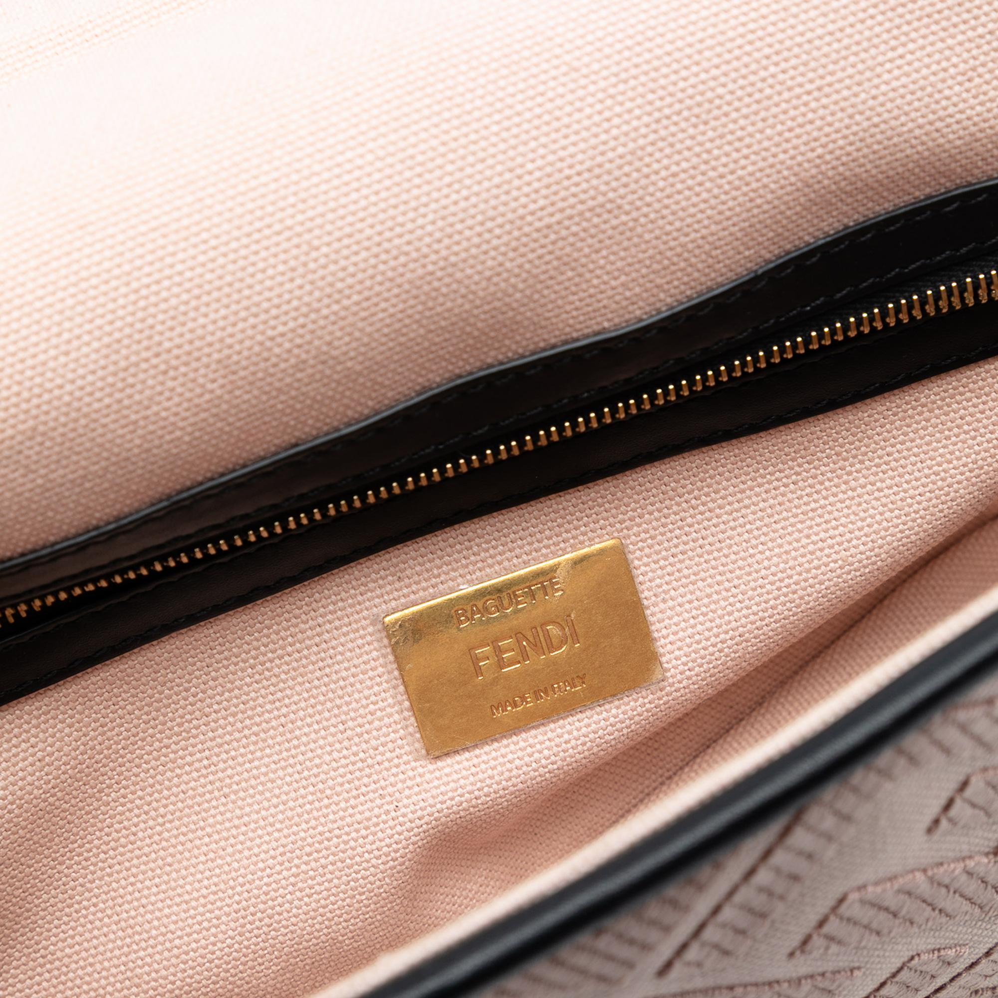 Fendi Zucca Embroidered Canvas Baguette Satchel