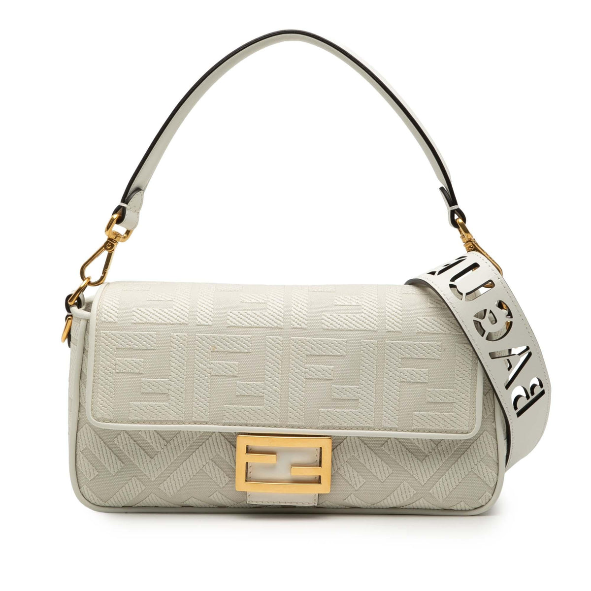 Fendi Zucca Embroidered Canvas Baguette Satchel
