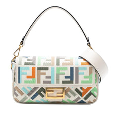 Fendi Zucca Embroidered Canvas Baguette Satchel