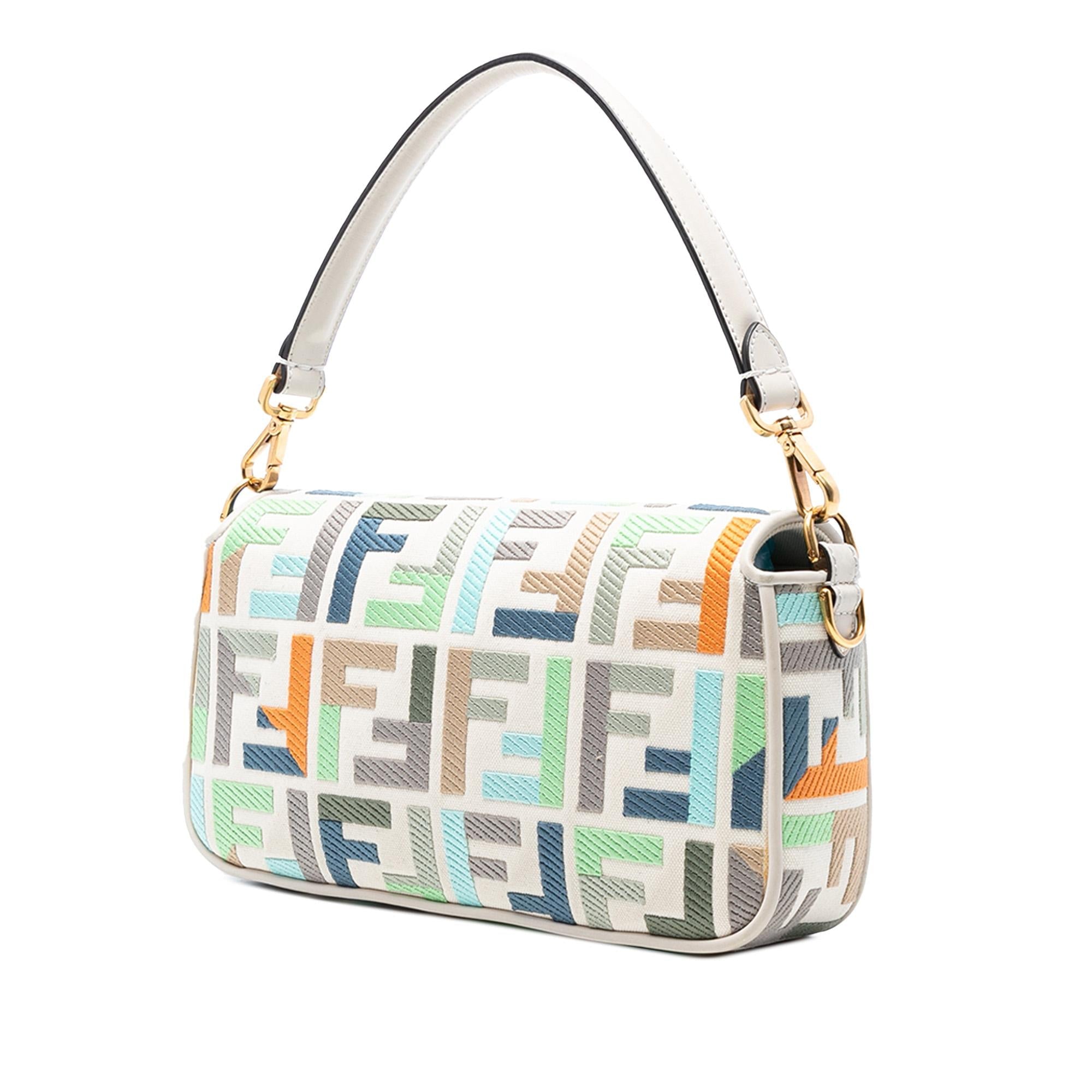 Fendi Zucca Embroidered Canvas Baguette Satchel