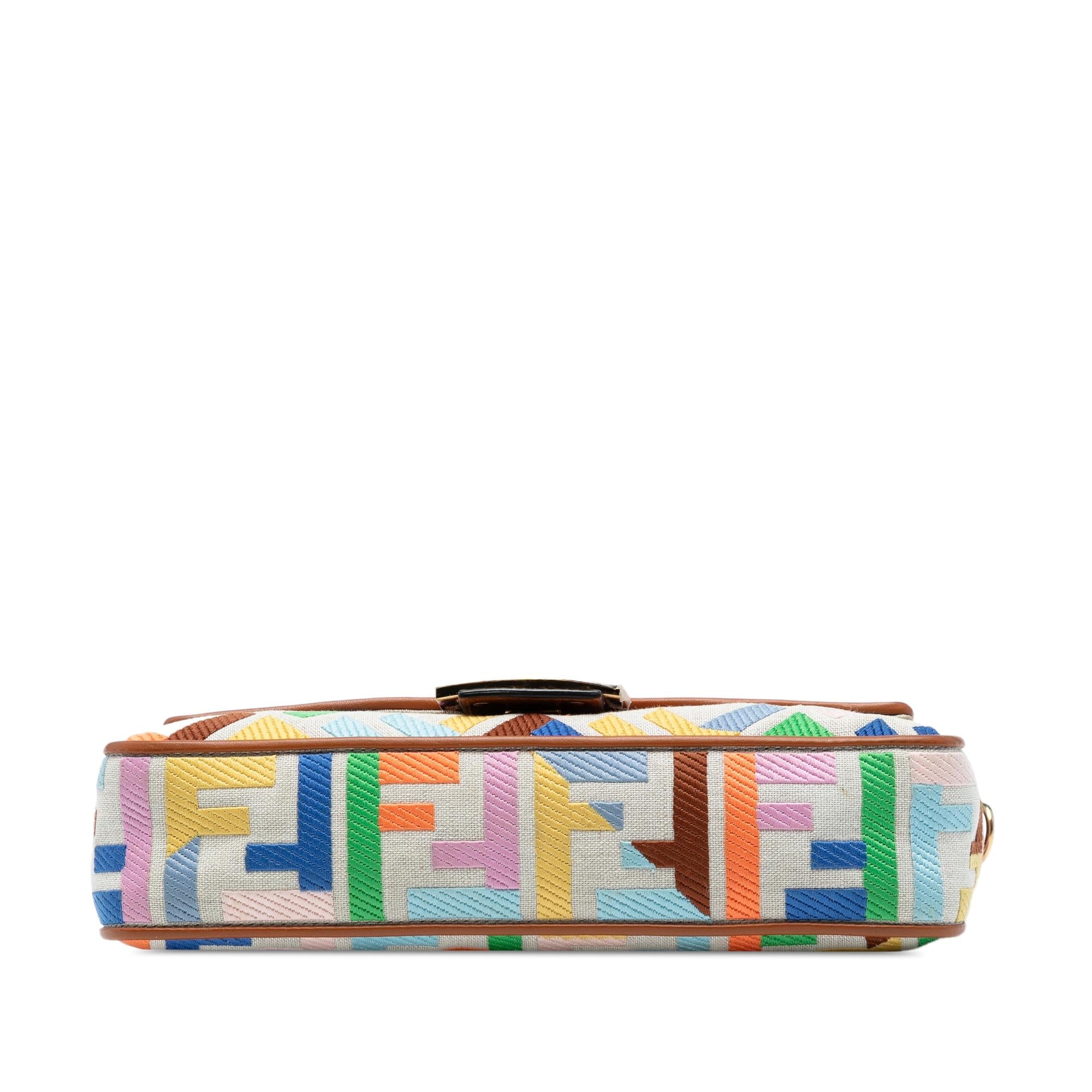 Fendi Zucca Embroidered Canvas Baguette Satchel