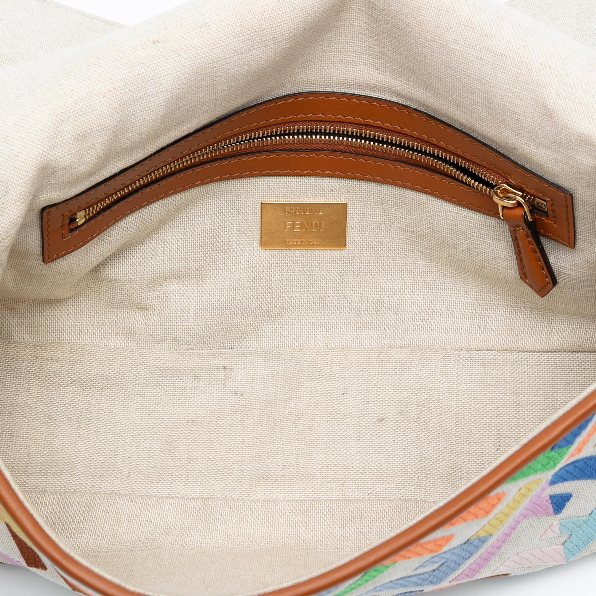 Fendi Zucca Embroidered Canvas Baguette Satchel