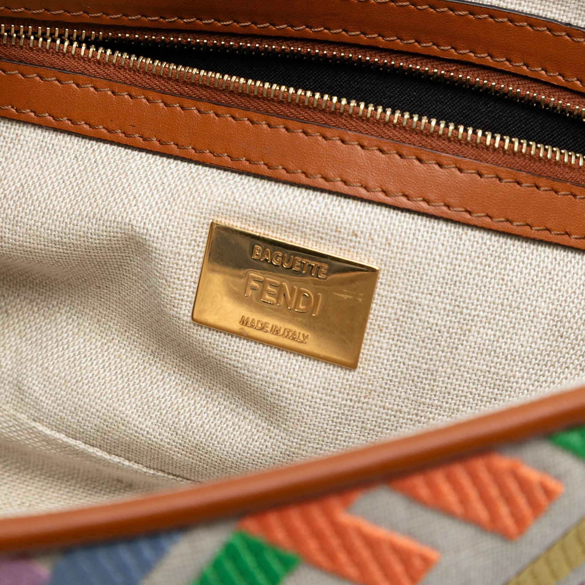 Fendi Zucca Embroidered Canvas Baguette Satchel