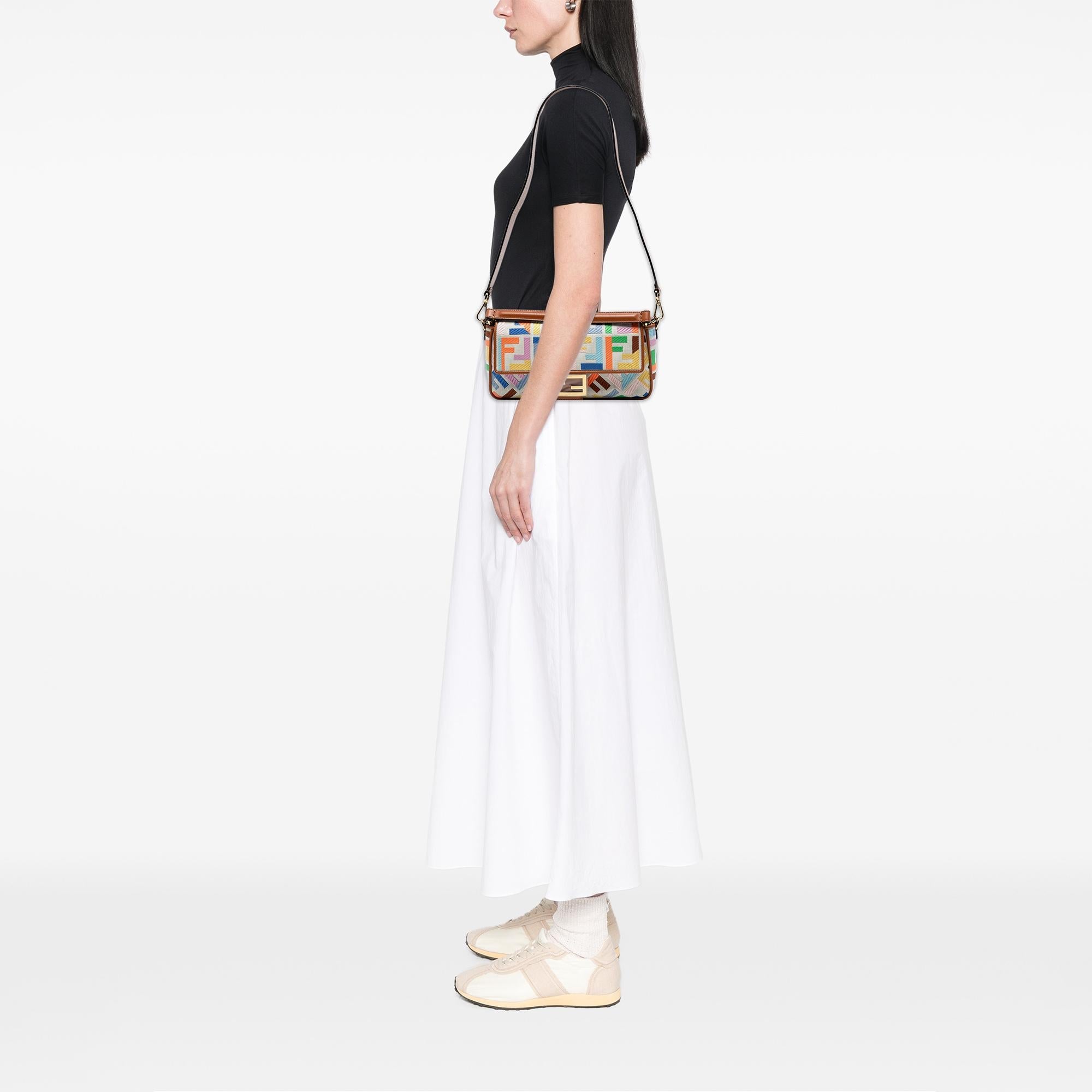 Fendi Zucca Embroidered Canvas Baguette Satchel