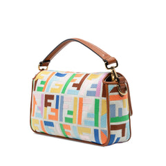 Fendi Zucca Embroidered Canvas Baguette Satchel