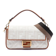 Fendi Zucca Embroidered Canvas Baguette Satchel