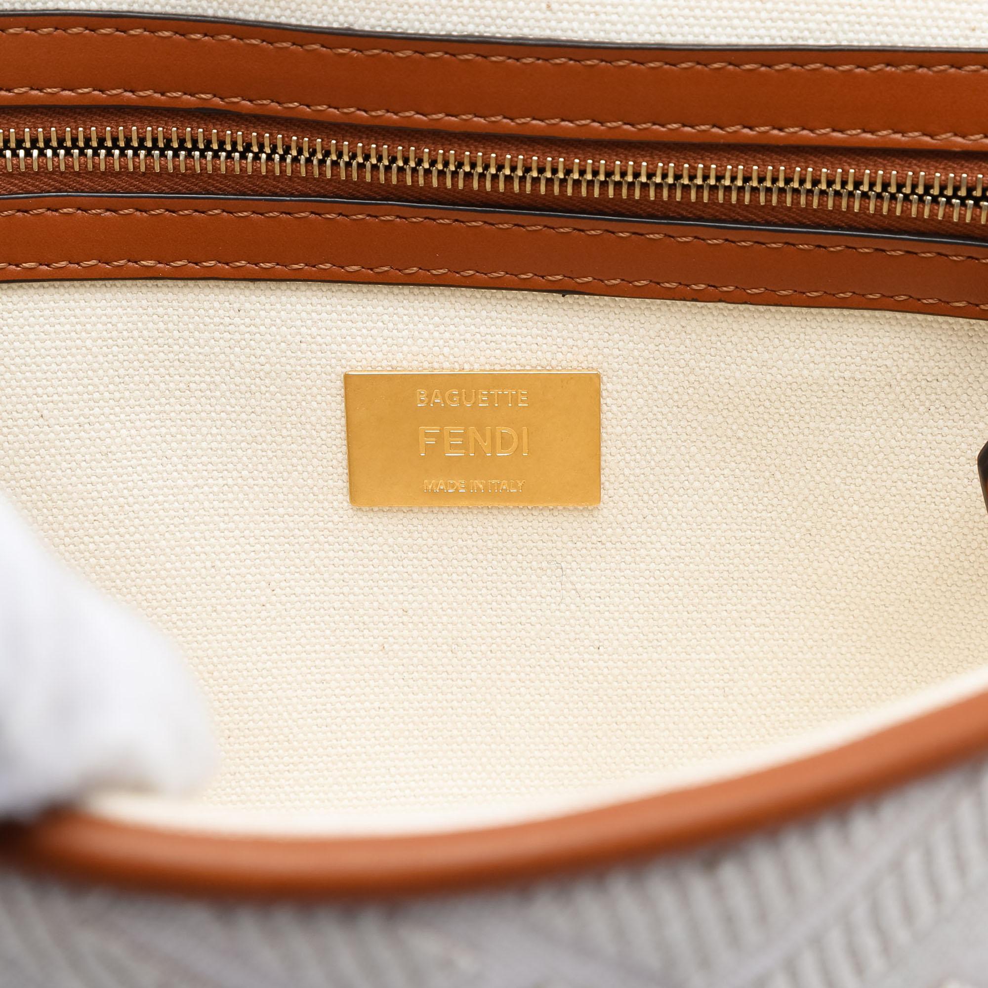 Fendi Zucca Embroidered Canvas Baguette Satchel